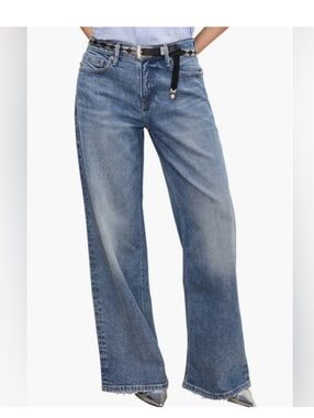 Good American Good Ease Washed Blue Wide-Leg Jeans